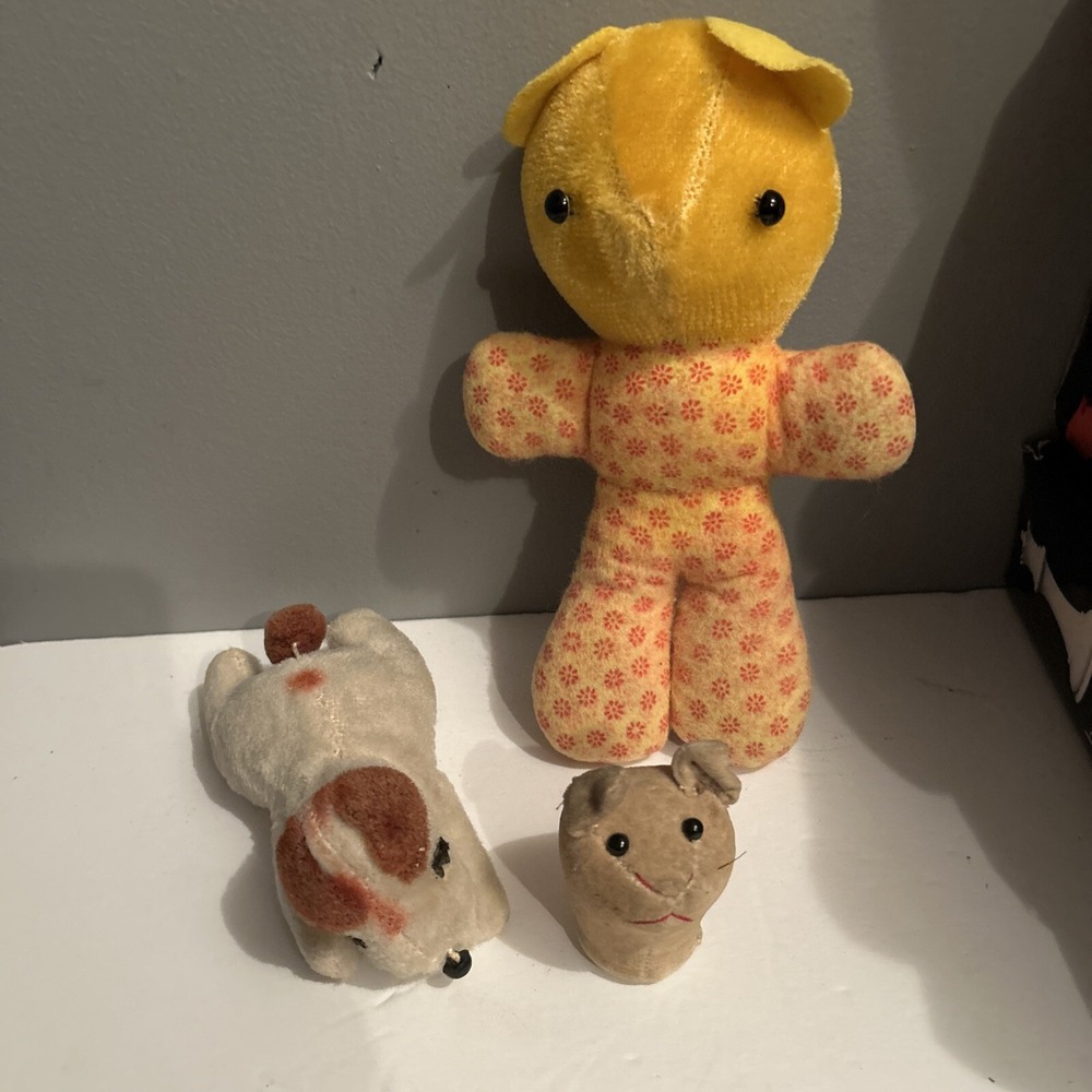 Lot Of 3 Vintage Handmade Sewn 1940s Plush 40s Antique Stuffed Animals Dog Teddy